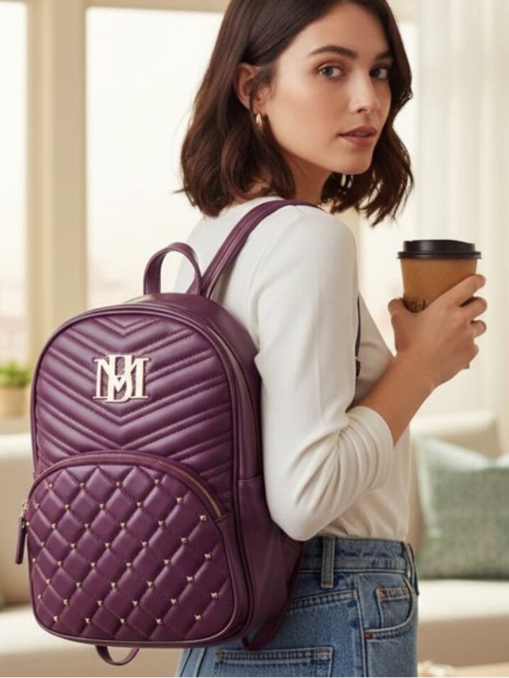 NWT Badgley Mischka Quilted Backpack – Purple/Plum Gold Hardware